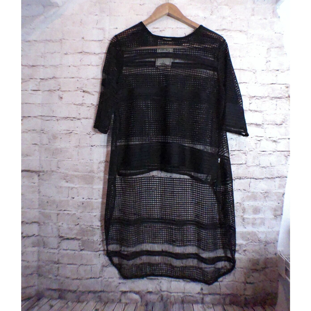 Vintage Concept Swim Coverup Womens Large‎ Black High Low Sheer Beachy Flowy